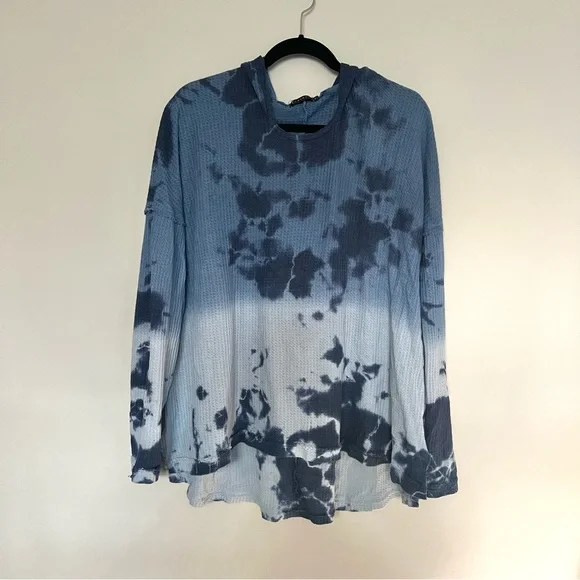 T Party Navy Blue Tie Dye Waffle Knit Hoodie Hooded Sweater Size L - Picture 7 of 8